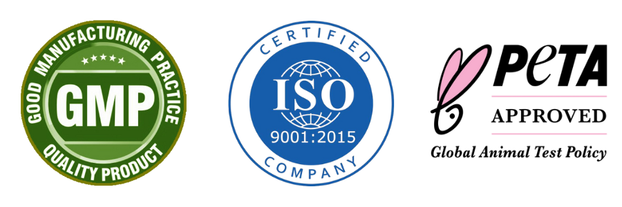 Zertifizierungen von ASK Natural Naturseifen: GMP, ISO 9001 und Peta-zertifizierung.