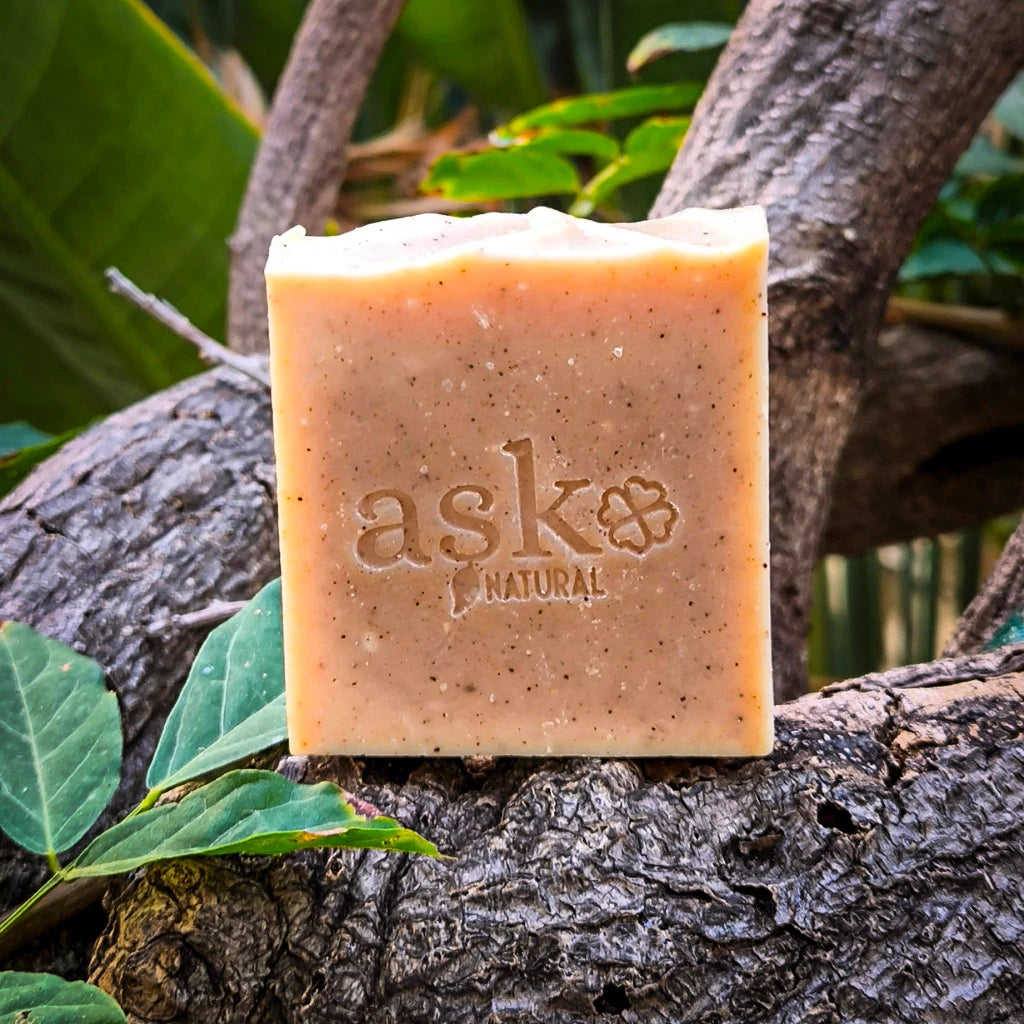 Argan Naturseife stehend auf einem Baum – Feste Naturseife für reife Haut.