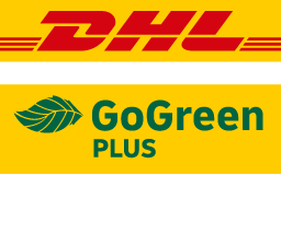 DHL GoGreen-Plus Logo. ASK Natural versendet ausschließlich mit DHL GoGreen - klimaneutraler Versand - Gut für die Umwelt.