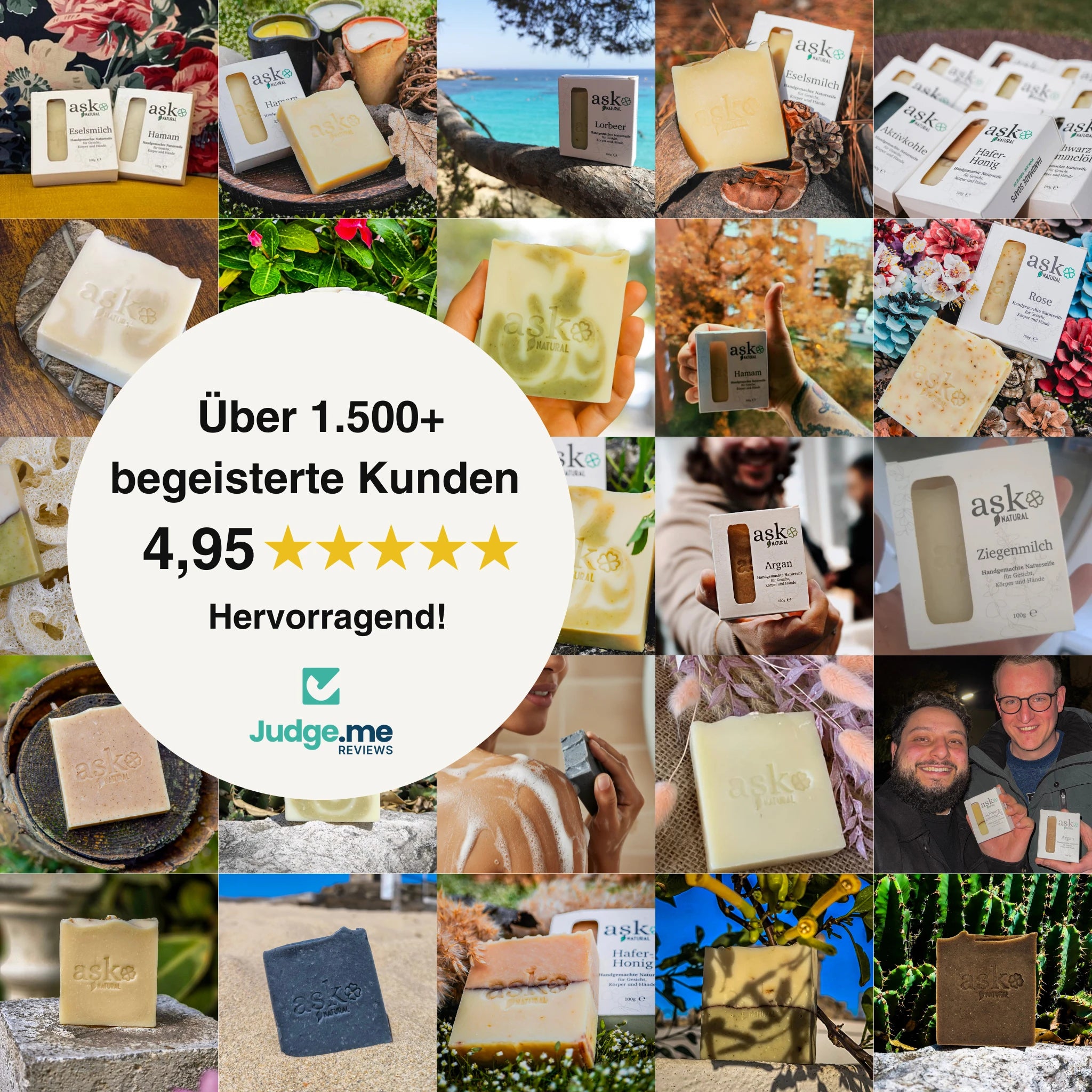 Über 1.500 begeisterte Kunden bewerten die handgemachten Naturseifen von ASK Natural mit 4,95 Sternen - verifizierte Shopbewertungen über Judge.me.